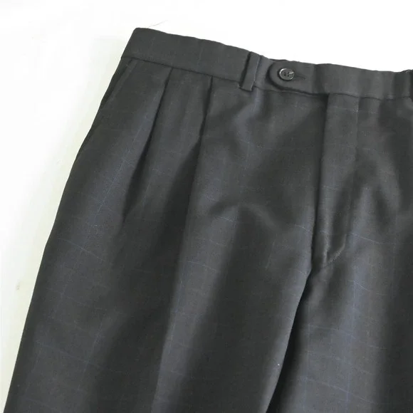 Paul Dione‎ 42R 34x32 Black Windowpane Lee CT 100% Wool Mens Jacket Pants Suit